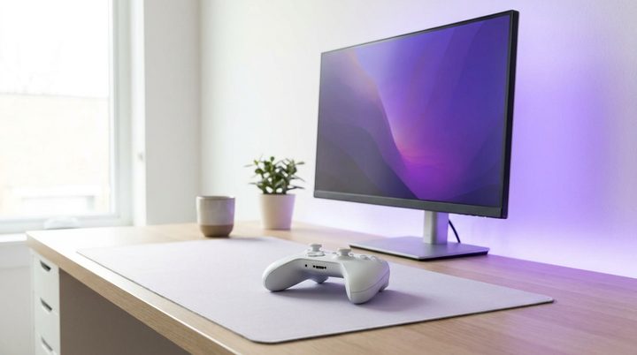 Gaming setup with monitor and controller